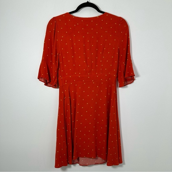 Free People All Yours Orange Polka Dot Tie V Neck Mini Dress Size 2 - Picture 3 of 8